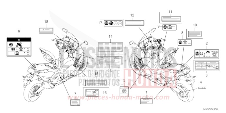 ETIQUETTE DE PRECAUTIONS von Forza 750 PEARL GLARE WHITE (NHB53) von 2023